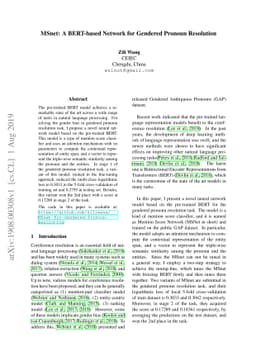 MSnet: A BERT-based Network for Gendered Pronoun Resolution