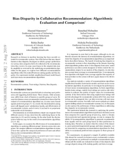Bias Disparity in Collaborative Recommendation: Algorithmic Evaluation
  and Comparison