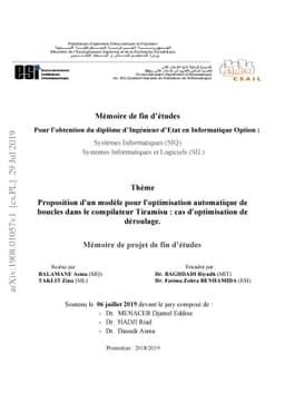 Proposition dún modèle pour lóptimisation automatique de boucles
  dans le compilateur Tiramisu : cas dóptimisation de déroulage