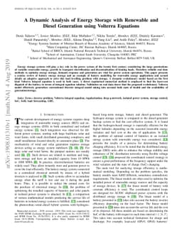 A Dynamic Analysis of Energy Storage with Renewable and Diesel
  Generation using Volterra Equations