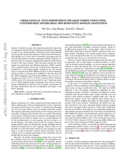 Cross-lingual Text-independent Speaker Verification using Unsupervised
  Adversarial Discriminative Domain Adaptation