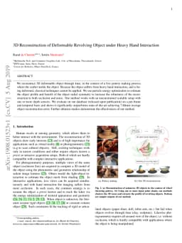 3D Reconstruction of Deformable Revolving Object under Heavy Hand
  Interaction