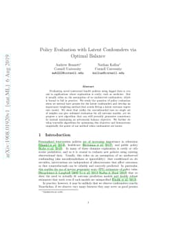 Policy Evaluation with Latent Confounders via Optimal Balance
