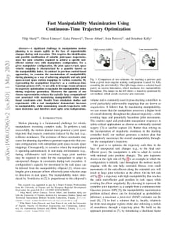 Fast Manipulability Maximization Using Continuous-Time Trajectory
  Optimization