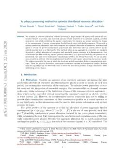 A Privacy-preserving Method to Optimize Distributed Resource Allocation