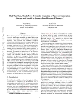 That Was Then, This Is Now: A Security Evaluation of Password
  Generation, Storage, and Autofill in Thirteen Password Managers