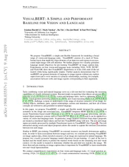 VisualBERT: A Simple and Performant Baseline for Vision and Language