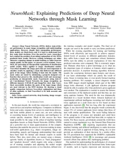 NeuroMask: Explaining Predictions of Deep Neural Networks through Mask
  Learning