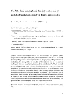 DL-PDE: Deep-learning based data-driven discovery of partial
  differential equations from discrete and noisy data