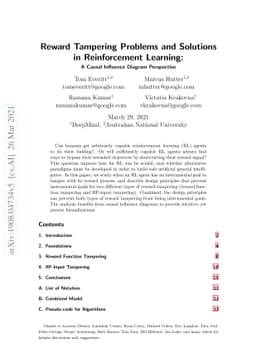 Reward Tampering Problems and Solutions in Reinforcement Learning: A
  Causal Influence Diagram Perspective