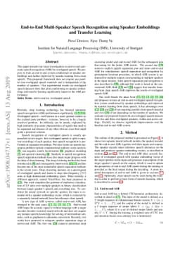 End-to-End Multi-Speaker Speech Recognition using Speaker Embeddings and
  Transfer Learning