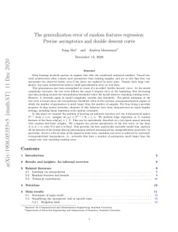 The generalization error of random features regression: Precise
  asymptotics and double descent curve