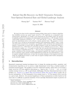 Robust One-Bit Recovery via ReLU Generative Networks: Near-Optimal
  Statistical Rate and Global Landscape Analysis
