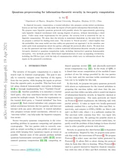 Quantum preprocessing for information-theoretic security in two-party
  computation