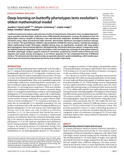 Deep learning on butterfly phenotypes tests evolution's oldest
  mathematical model