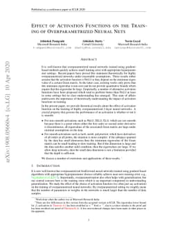 Effect of Activation Functions on the Training of Overparametrized
  Neural Nets