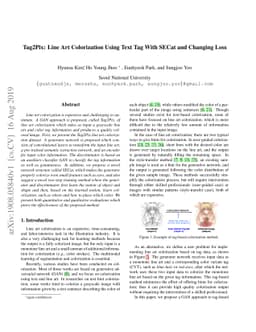 Tag2Pix: Line Art Colorization Using Text Tag With SECat and Changing
  Loss