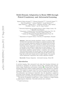 Multi-Domain Adaptation in Brain MRI through Paired Consistency and
  Adversarial Learning