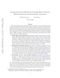 Average-Case Lower Bounds for Learning Sparse Mixtures, Robust
  Estimation and Semirandom Adversaries
