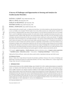 A Survey of Challenges and Opportunities in Sensing and Analytics for
  Cardiovascular Disorders