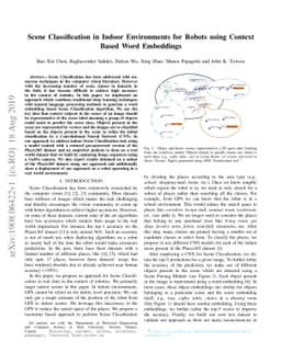 Scene Classification in Indoor Environments for Robots using Context
  Based Word Embeddings