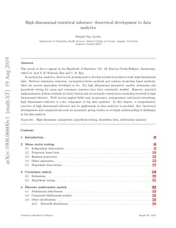 High dimensional statistical inference: theoretical development to data
  analytics