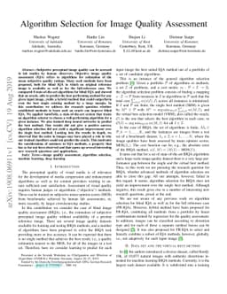Algorithm Selection for Image Quality Assessment