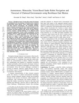 Autonomous, Monocular, Vision-Based Snake Robot Navigation and Traversal
  of Cluttered Environments using Rectilinear Gait Motion