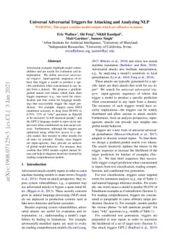 Universal Adversarial Triggers for Attacking and Analyzing NLP