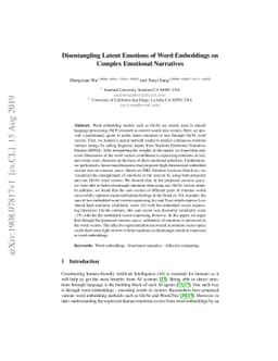 Disentangling Latent Emotions of Word Embeddings on Complex Emotional
  Narratives