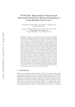 TUNA-Net: Task-oriented UNsupervised Adversarial Network for Disease
  Recognition in Cross-Domain Chest X-rays