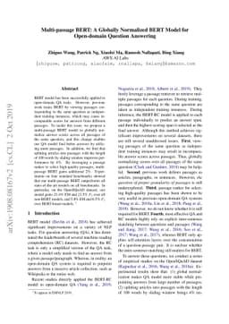 Multi-passage BERT: A Globally Normalized BERT Model for Open-domain
  Question Answering
