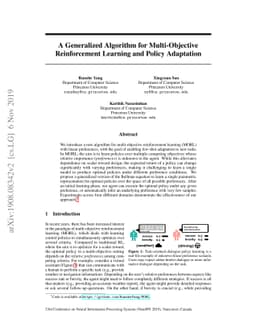 A Generalized Algorithm for Multi-Objective Reinforcement Learning and
  Policy Adaptation
