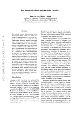 Text Summarization with Pretrained Encoders