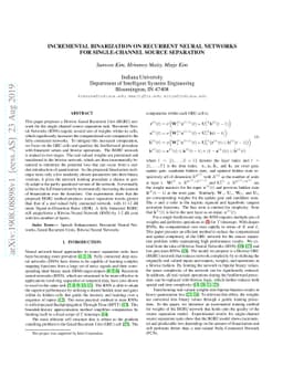 Incremental Binarization On Recurrent Neural Networks For Single-Channel
  Source Separation