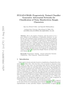 PCGAN-CHAR: Progressively Trained Classifier Generative Adversarial
  Networks for Classification of Noisy Handwritten Bangla Characters