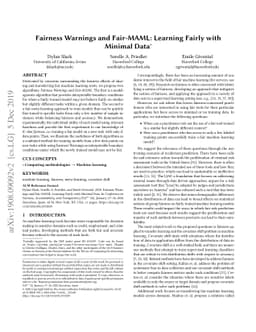 Fairness Warnings and Fair-MAML: Learning Fairly with Minimal Data
