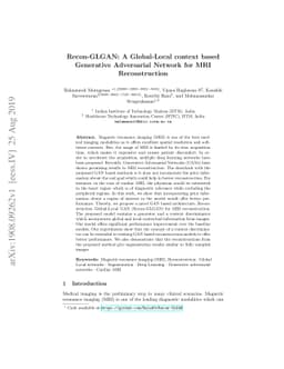 Recon-GLGAN: A Global-Local context based Generative Adversarial Network
  for MRI Reconstruction