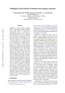 Multilingual Neural Machine Translation with Language Clustering
