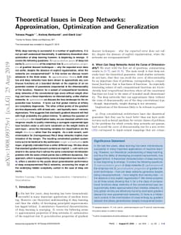 Theoretical Issues in Deep Networks: Approximation, Optimization and
  Generalization