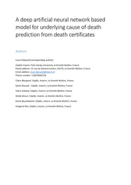 A deep artificial neural network based model for underlying cause of
  death prediction from death certificates