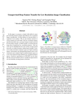 Unsupervised Deep Feature Transfer for Low Resolution Image
  Classification