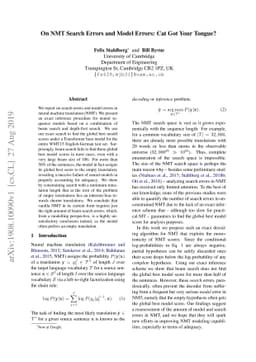 On NMT Search Errors and Model Errors: Cat Got Your Tongue?