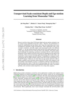 Unsupervised Scale-consistent Depth and Ego-motion Learning from
  Monocular Video