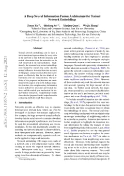 A Deep Neural Information Fusion Architecture for Textual Network
  Embeddings