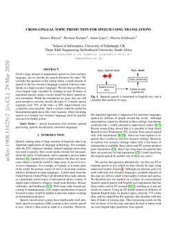Cross-lingual topic prediction for speech using translations