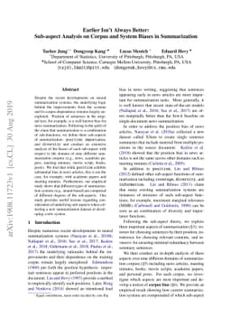 Earlier Isn't Always Better: Sub-aspect Analysis on Corpus and System
  Biases in Summarization
