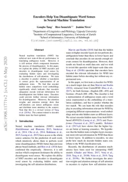 Encoders Help You Disambiguate Word Senses in Neural Machine Translation