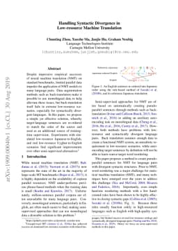 Handling Syntactic Divergence in Low-resource Machine Translation