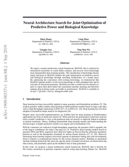 Neural Architecture Search for Joint Optimization of Predictive Power
  and Biological Knowledge